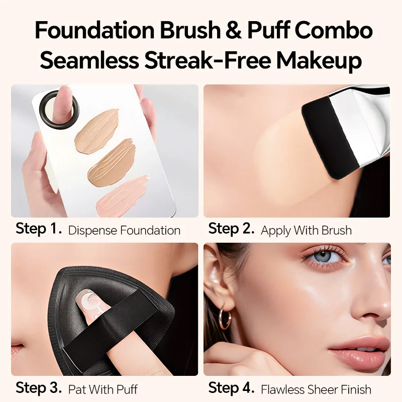 Pennello piatto per fondotinta con set di palette per miscelazione, spatola ultra sottile, pennello per contorno viso, spugnetta cosmetica, strumenti per il trucco di bellezza - immagine 5