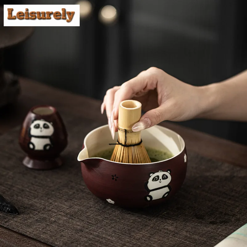 Hawthorn Red Hand-painted Panda Tea Set Complete Set Ancient Matcha Whip Japanese Matcha Set Kit Green Tea Powder Tea Ceremony