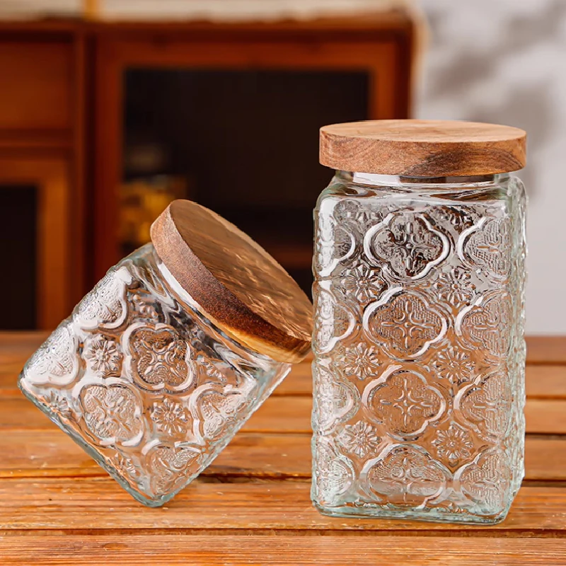 Begonia Pattern Glass Storage Jar 5