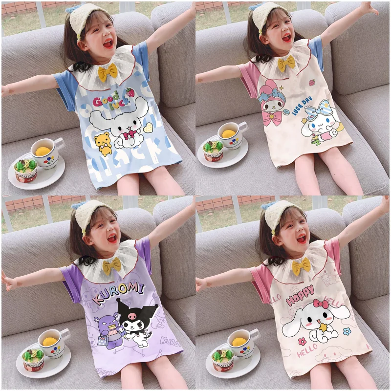 

Детская летняя Пижама Sanrios с героями мультфильмов, юбка Kuromi Cinnamoroll My Melody, Детская домашняя одежда для девочек, ночная рубашка