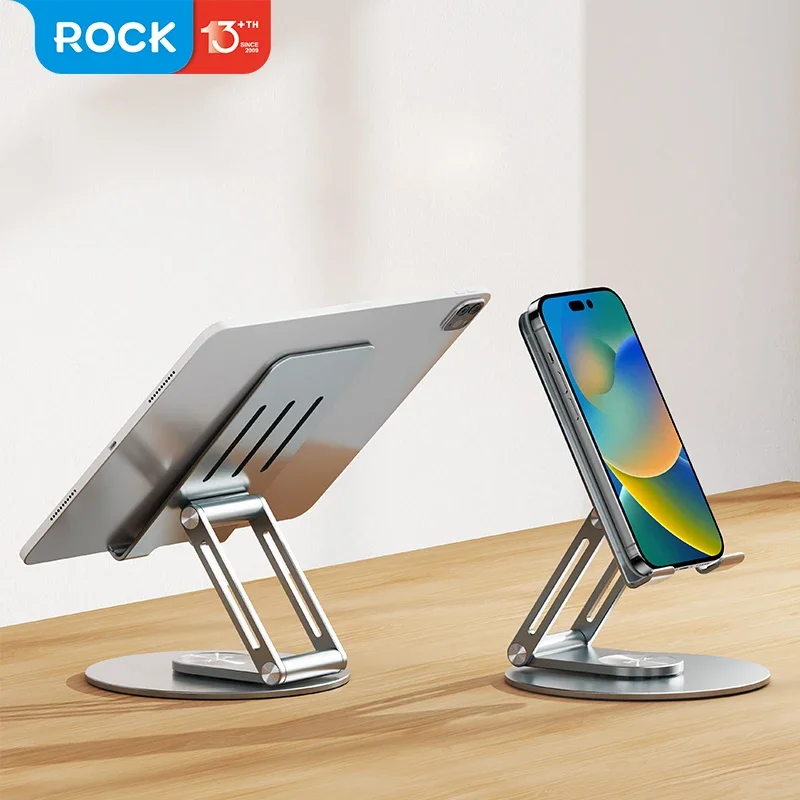 

Подставка для планшета Rock из алюминиевого сплава для iPhone 14 Pro Max, регулируемый складной держатель на 360 ° для iPad Pro, подставка для рабочего стола