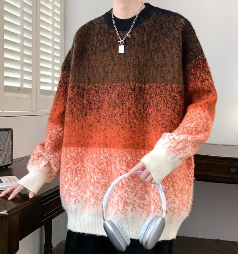 2023 New Three Color Contrast Snowflake Dot Knitted Shirt Autumn Winter Men Casual Fashion Pullover Sweater Round Neck Men's Top