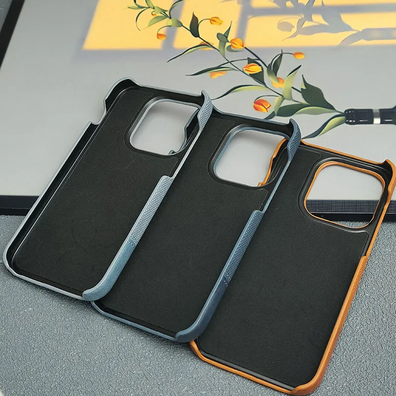 Luxury Matte Cotton Linen Leather Phone Case - Color Contrast Protective Cover