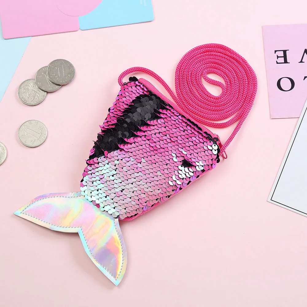 Coin Purse Women Mermaid Tail Sequins Girls Crossbody Bags Sling Money Change Card Holder Wallet Pouch For Kids Gifts
