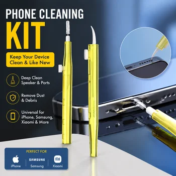 Kit di Pulizia per iPhone 16 15 14 Samsung Xiaomi, Set Spazzola e Tappo Antipolvere per Altoparlante e Porta di Ricarica del Telefono