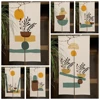 Geometric Plant Pattern Japanese Door Curtain Minimalist Noren Style Boho Bedroom Kitchen Partition Doorway Curtain Half-Curtain 1