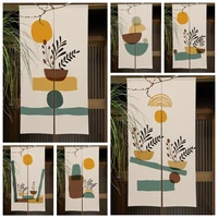 Geometric Plant Pattern Japanese Door Curtain Minimalist Noren Style Boho Bedroom Kitchen Partition Doorway Curtain Half-Curtain 1