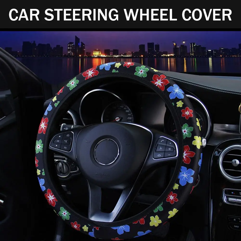 

Car Steering Wheel Cover Flowers Print Anti-slip Universal Interior Steering Accessories Wheel Skidproof Auto Protector A1F2