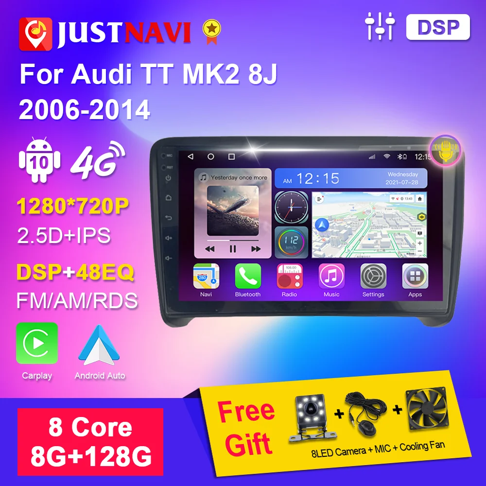 

JUSTNAVI Car Radio Head Unit For Audi TT MK2 8J 2006-2014 Autoradio Multimedia Player Stereo Carplay GPS Navigation No 2 din DVD