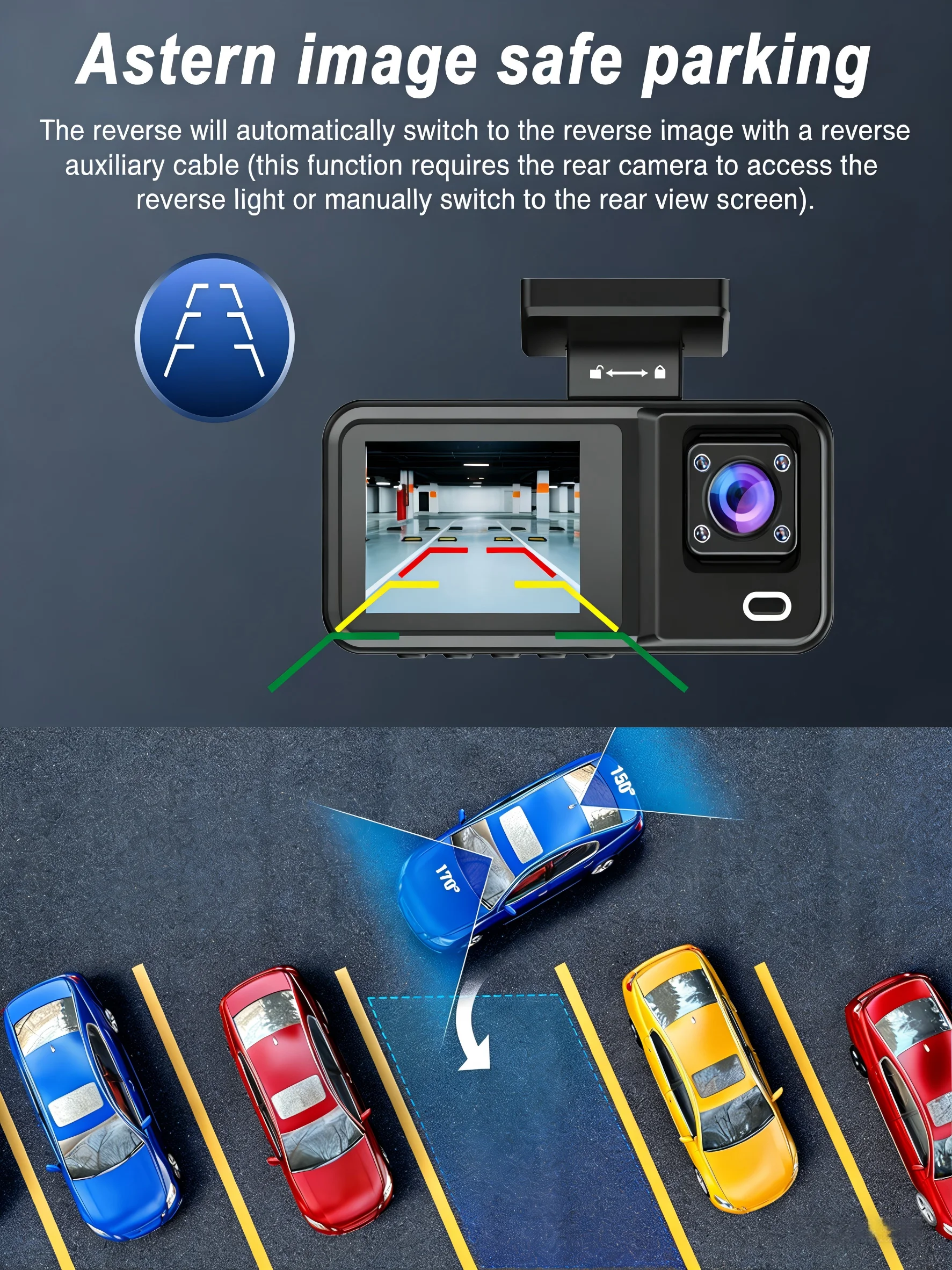 3-Kanal 1080P WLAN Auto-DVR Dashcam Vorne Hinten Innen Dreifach-Videorekorder Nachtsicht Endlosaufzeichnung Black Box – Detail 10