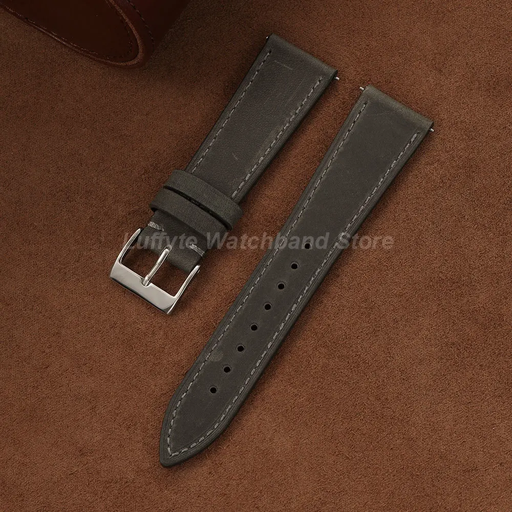 Men's Vintage Crazy Horse Leather Watch Strap with Quick Release - Retro Casual Replacement Wristband