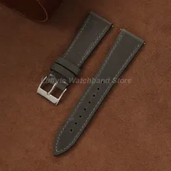 Men's Vintage Crazy Horse Leather Watch Strap with Quick Release - Retro Casual Replacement Wristband - 22mm (Grey)