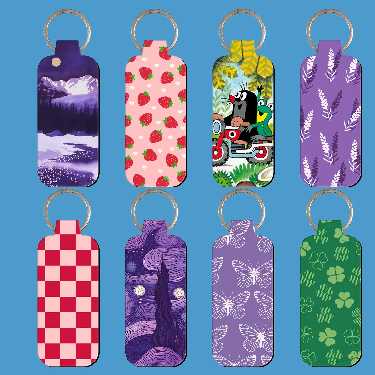 Red Checks Clip On Lipstick Holder Van Ghoh Keychain Print Strawberry Keyring Trendy Lip Balm Bag Charms Cosplay Accessories