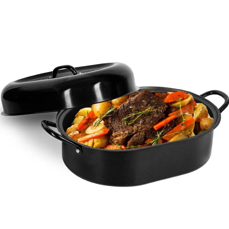 

Granite Stone Oval Roaster Pan, Medium 18.8” Ultra Nonstick Roasting Pan with Lid Roasting Pans