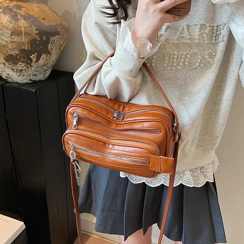 Female New Office Zipper Handbag Casual pu Leather Single Shoulder Bag Women Solid Color Messenger Underarm Bag