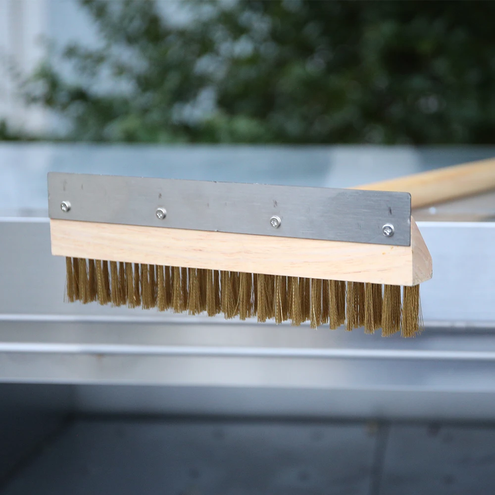 PizzAtHome 피자 오븐 나무 손잡이 구리 브러시, 강모 황동 스크레이퍼, ..