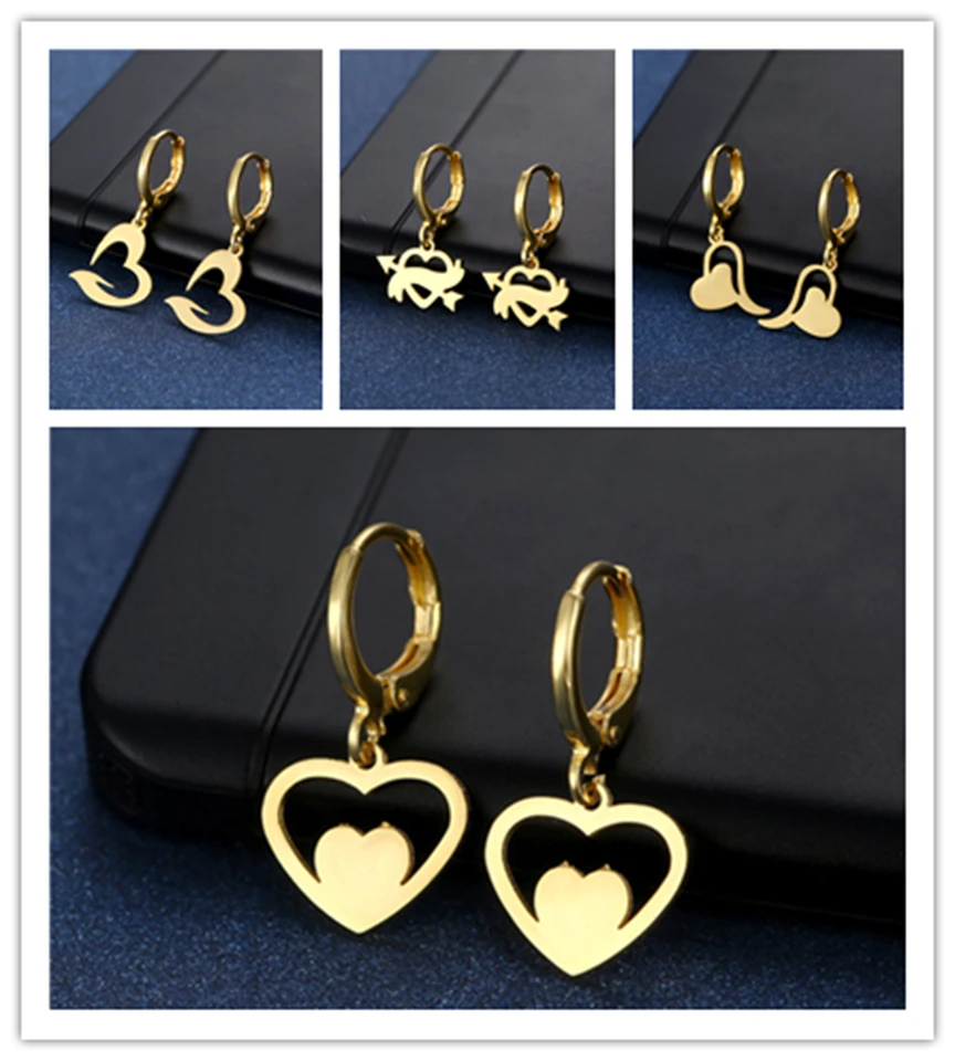 2 Paia Orecchini A Cerchio Cuore Acciaio Inox | Set Ipoallergenici Bijoux Donna | Fashion Geometrici