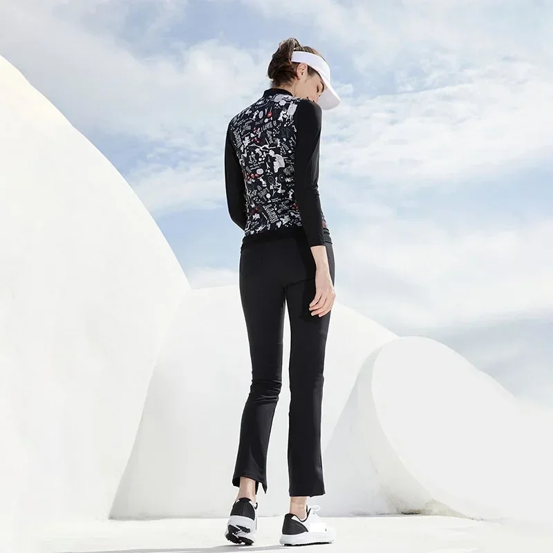 Love Golf Korean Style Split Flared Pants Women High Waist Cropped Trousers Ladies Slim Side Pockets Golf Sweatpants Athletic