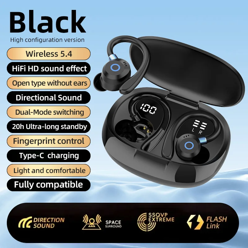 K09 Ear-Hanging Bluetooth Headset with Ultra Long Standby Finger Control Latest 5.4 Chip