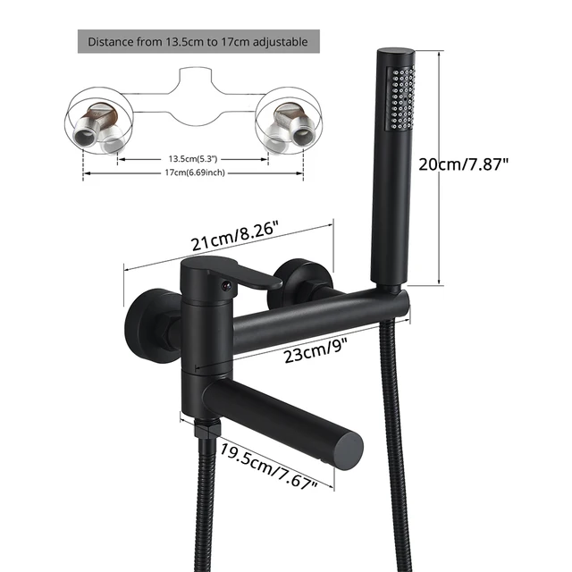 Uythner ก๊อกน้ําอ่างอาบน้ําพร้อมอ่างหมุน Spout ทองเหลืองติดผนังห้องน้ําฝักบัวแตะเต็มชุดฝักบัวสําหรับห้องน้ํา 5