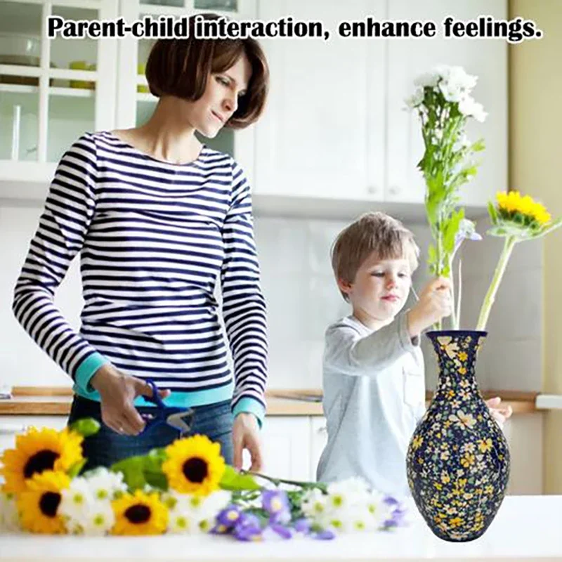 3D Puzzle Vase Flower Porcelain Design DIY Assembly Educational Toy Home Decoration House Arrangement Warming Christmas Gift Toy 5