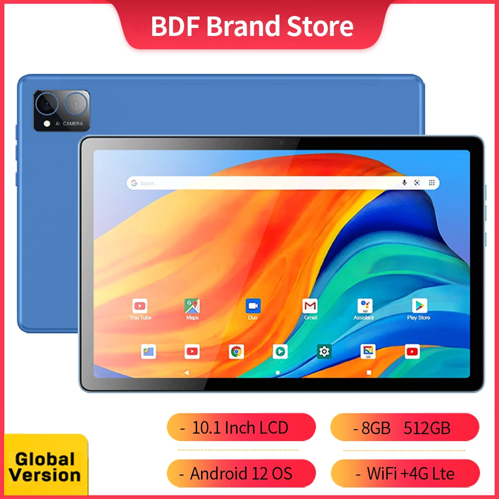 

New P60 Pad 10.1 Inch Android 12 Tablet Ten Core 8GB RAM 512GB ROM 4G Network AI Speed-up Tablets PC Google Dual Wifi 8000mAh