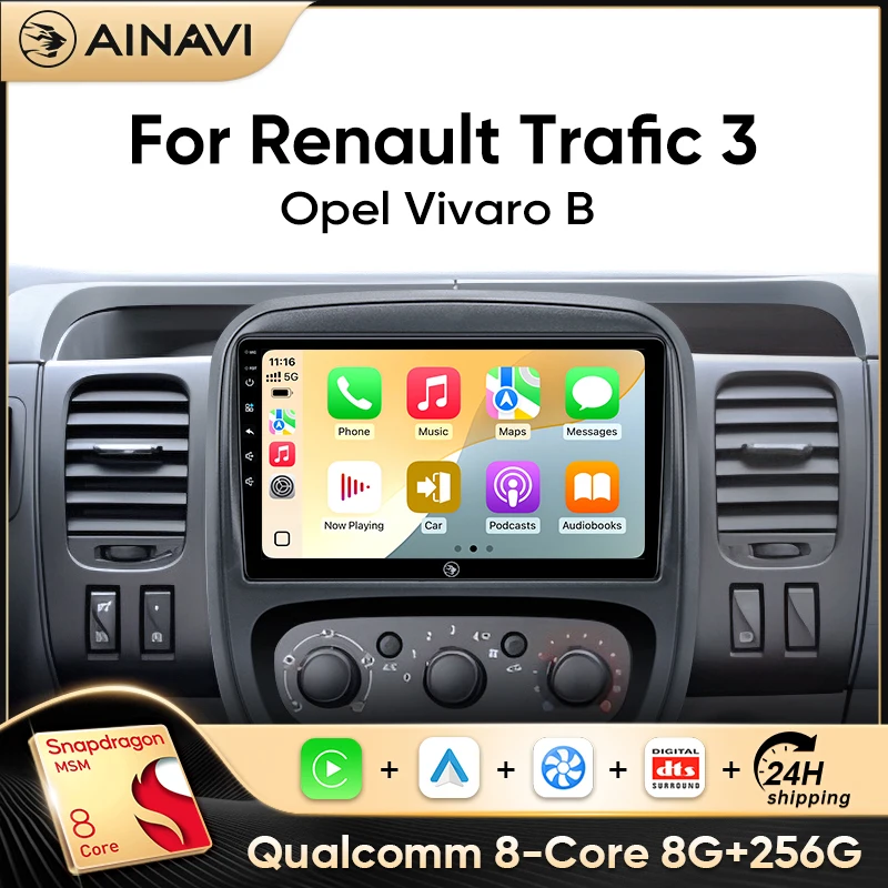 Radio para coche AINAVI para Renault Trafic 3 2014 2021 Opel Vivaro B 2014 2018, Carplay inalámbrico, Android Auto, Bluetooth, reproductor multimedia para coche, estéreo para coche, pantalla para coche, sistema de infoentretenimiento, Apple Carplay, Android Auto, sistemas inteligentes inalámbricos para coche 1
