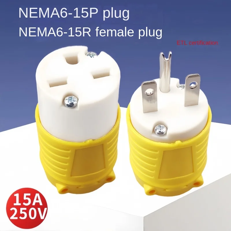NEMA 6-15P 6-15R Straight Blade Heavy Duty Replacement Plug Connector, Male Extension Cord Ends 15amp 250 Volt Industrial Grade