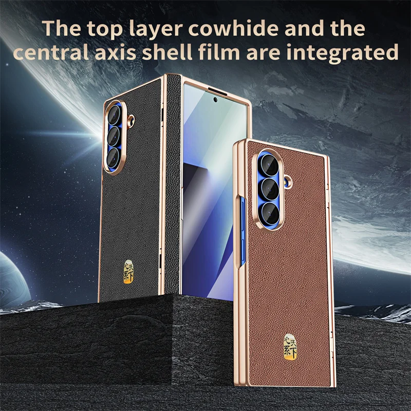 Luxury Genuine Leather Magnetic Phone Case with Hinge Screen Protector Film Cover