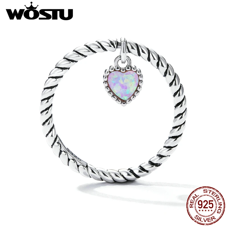 

WOSTU 925 пробы Серебряное 5 мм Сердце сладкое розовое кольцо из опала для женщин простое Винтажное кольцо с закручиванием юбилей хорошее ювелирное изделие подарок R807