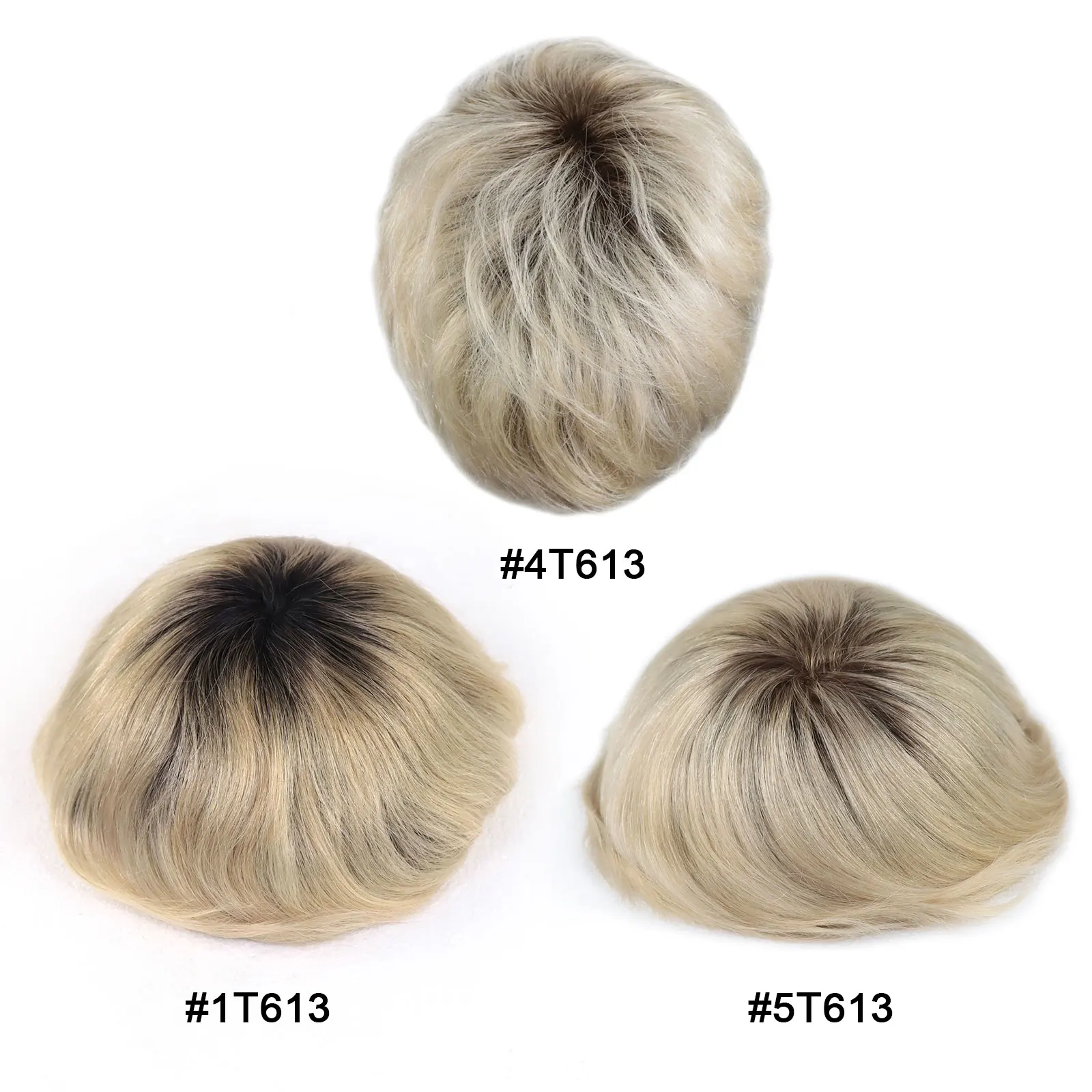 Ombre Blonde Human Hair Men's Full PU Base Toupee For Male Wigs Straight Hair System Prosthesis Dark Brown Roots mens toupee