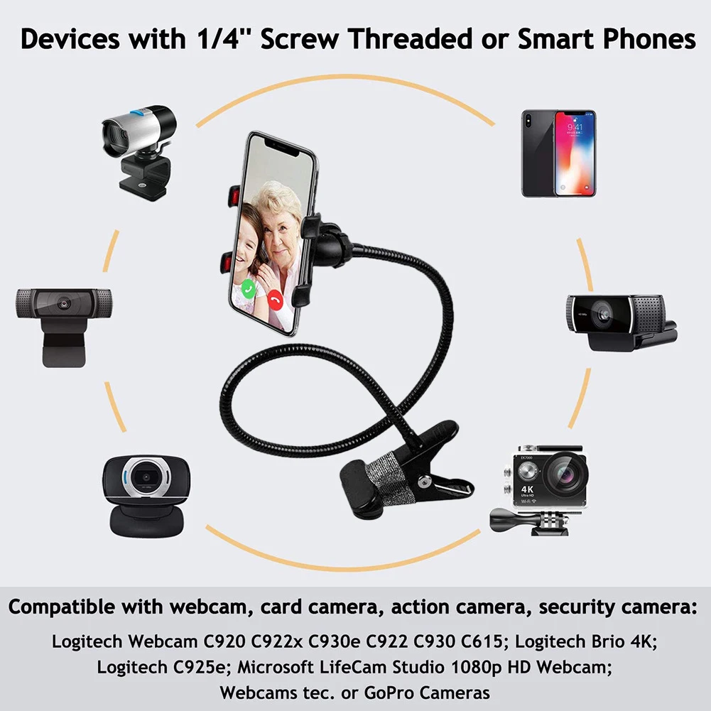 Supporto Per Webcam Flessibile A Collo D'Oca Per Supporto Per Cellulare Logitech Brio 4K Per Fotocamera