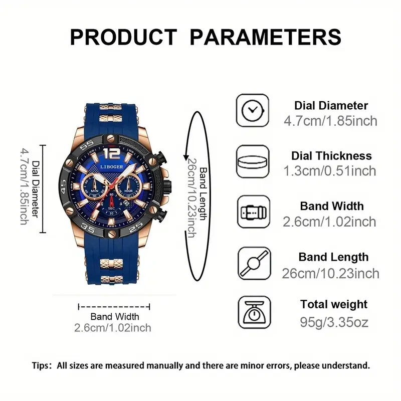 1pcs Men's Watch Sport Business Calendar Watches Fashion Casual Silicone Quartz Watch Men's Gift (Box Not Included)