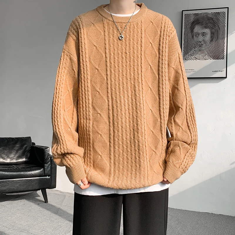 Autumn Winter O-Neck Sweater Men Loose Knit Pullovers Solid Color Casual Knitted Sweater Mens Streetwear Pullovers Plus Size 8XL 4