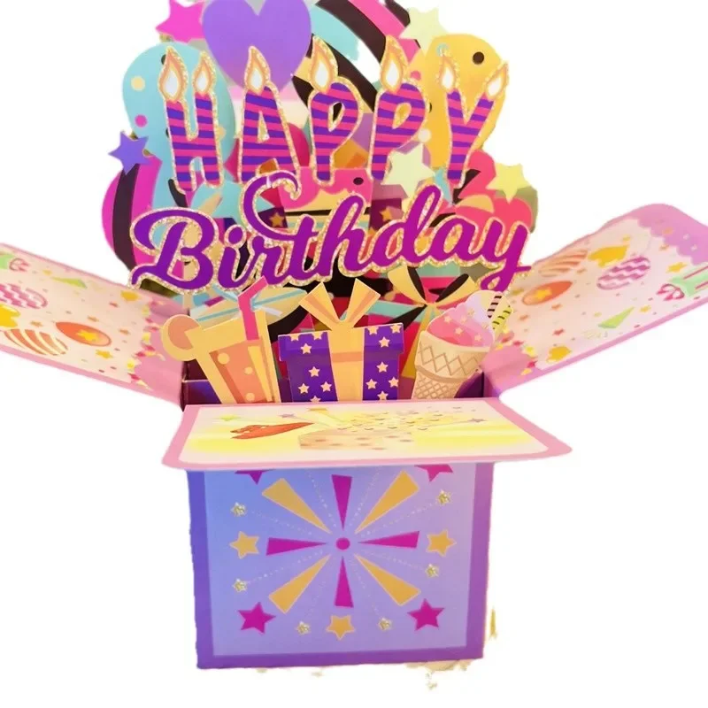 1 pop-up Happy Birthday 3D gift box greeting card birthday wishes holiday universal gift cards envelope included