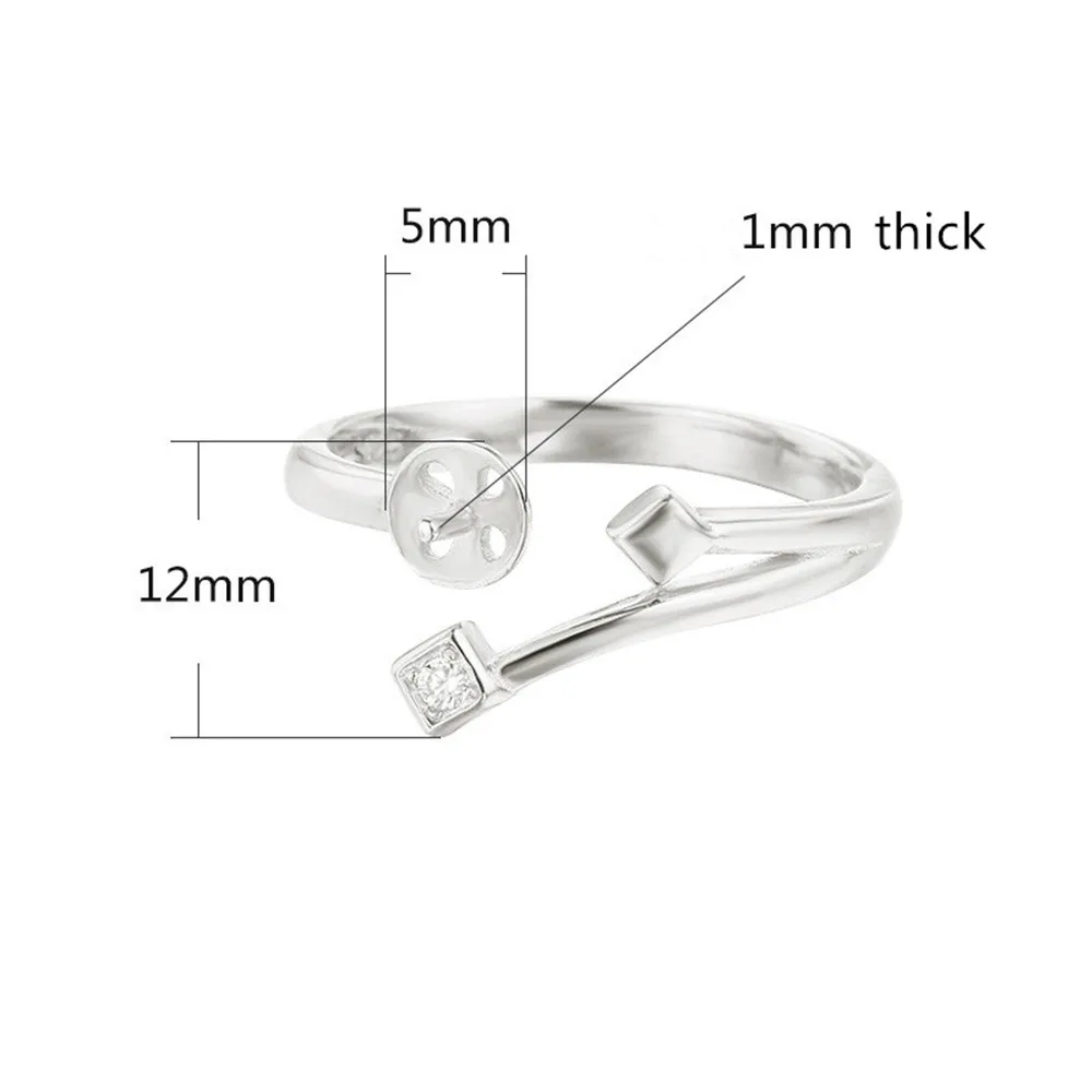 Ring Blank for 6mm-8mm Round Beads or Pearls Gold Plated 925 Silver Zircon Ring Setting Adjustable Ring Base RB106S