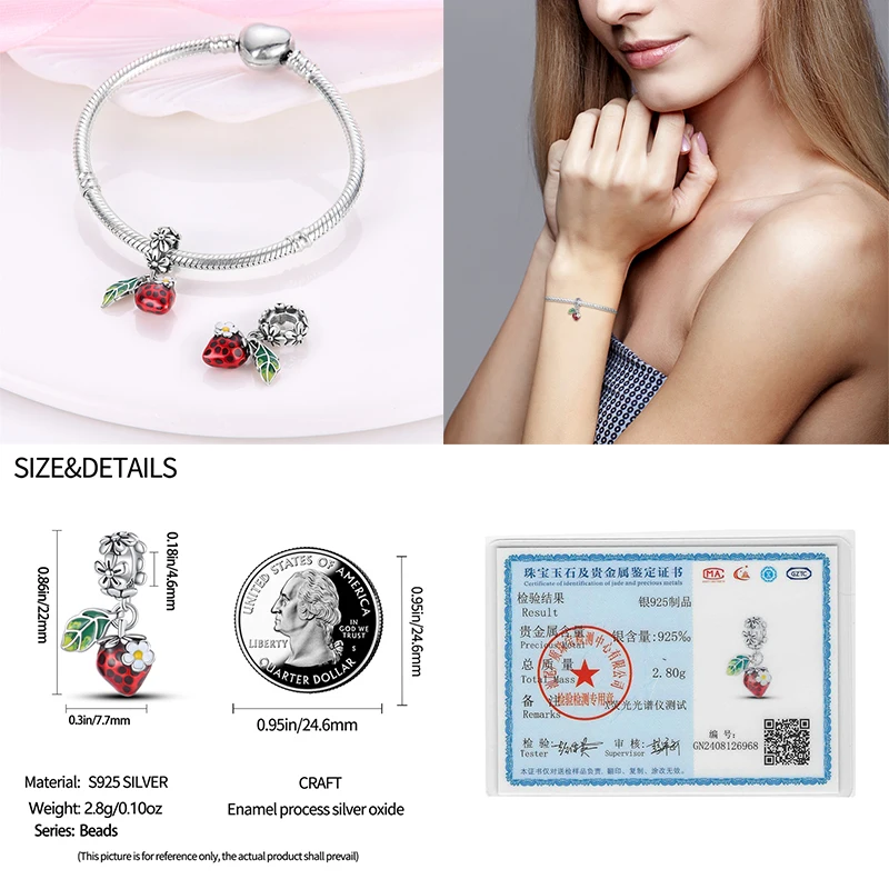 Charms Fit Pan Bracelets S925 Silver Color Strawberry Cherry Blueberries Fruit Sweet Original DIY Jewelry Birthday Fine Gifts 4