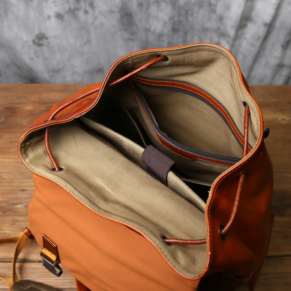 NZPJ Men's Genuine Leather Backpack Top-Grain Cowhide Flap Large Capacity Outdoor Travel Retro Casual Laptop Bag