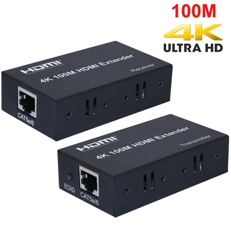 

4K 100 м HDMI удлинитель передатчик и приемник конвертер через CAT 5e Cat6 RJ45 сетевой Ethernet-Кабель 60 м 1080p ноутбук ПК к телевизору