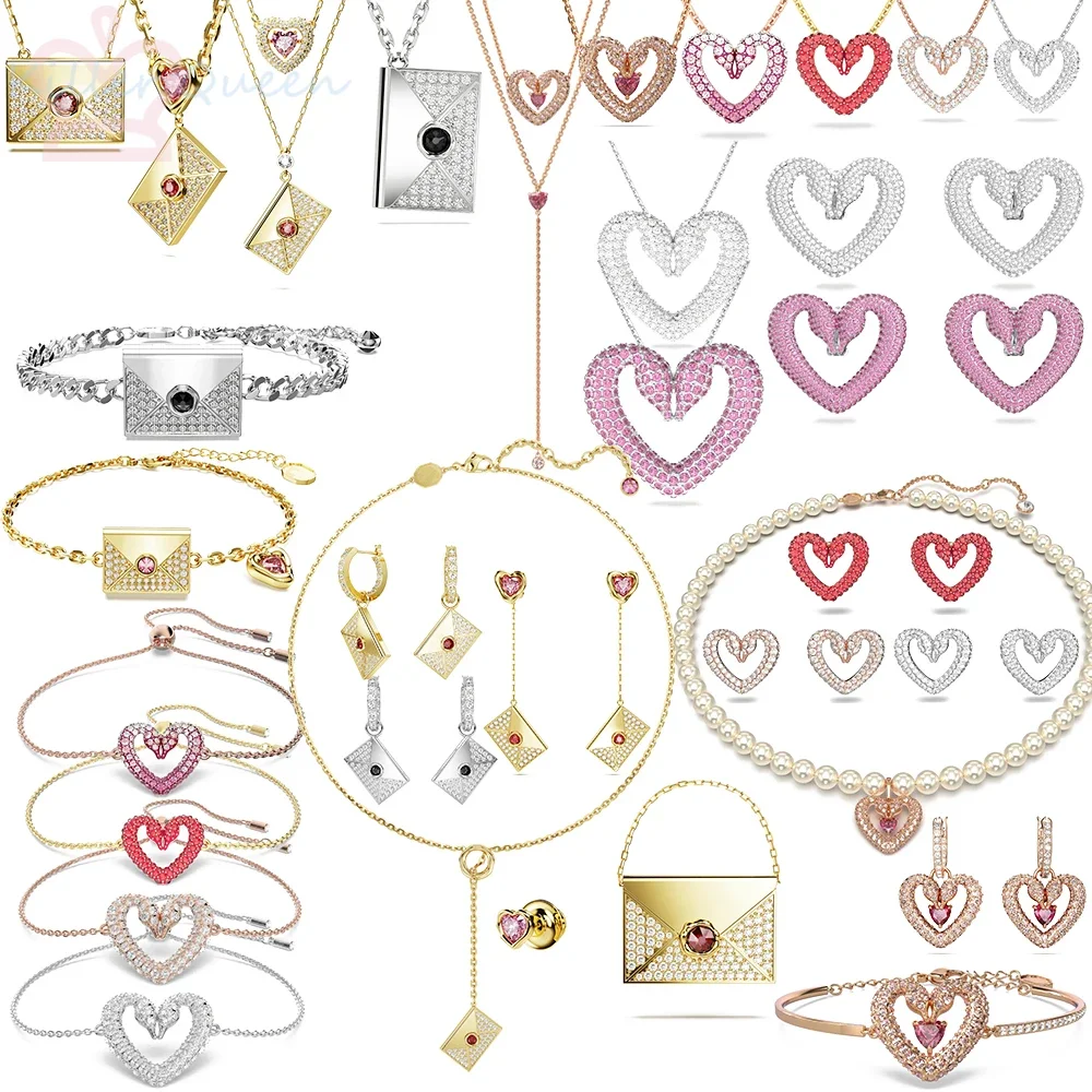 

Рождественское украшение Una 2023, Модный комплект украшений, женское ожерелье, серьги, браслет с кристаллами в форме сердца, высокое качество