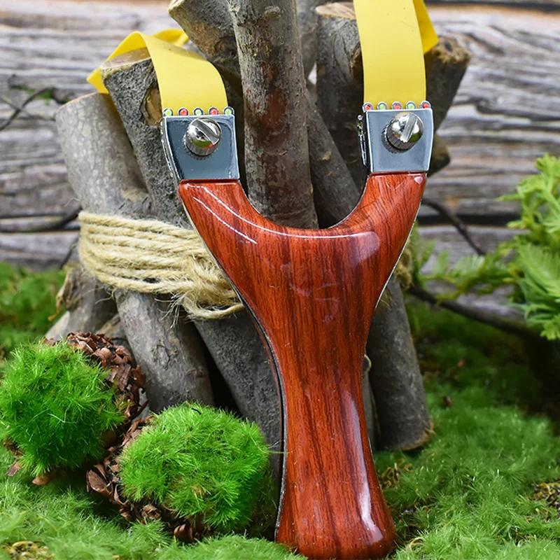 

New Upgrade Hunting Slingshot High Precision Wooden Handle Cataplut with Flat Rubber Band for Hunting Outdoor Entertainmet