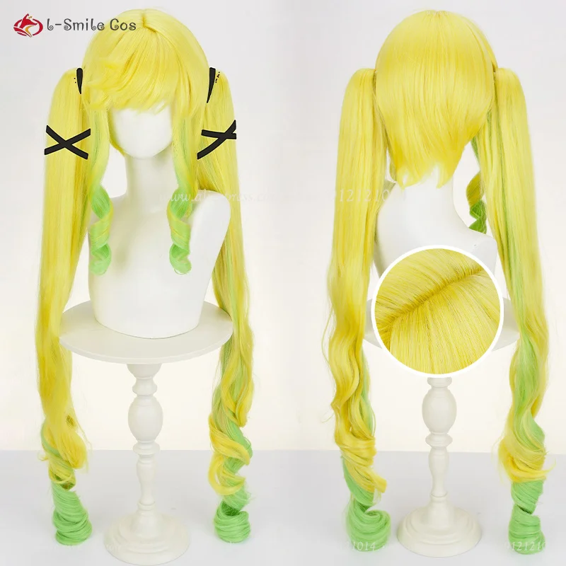 Anime Rock Ririsa Suzunomiya Cosplay Perücke Gelb Grün 100cm Lang Lockig Hitzebeständig Synthetik + Wig Cap 2