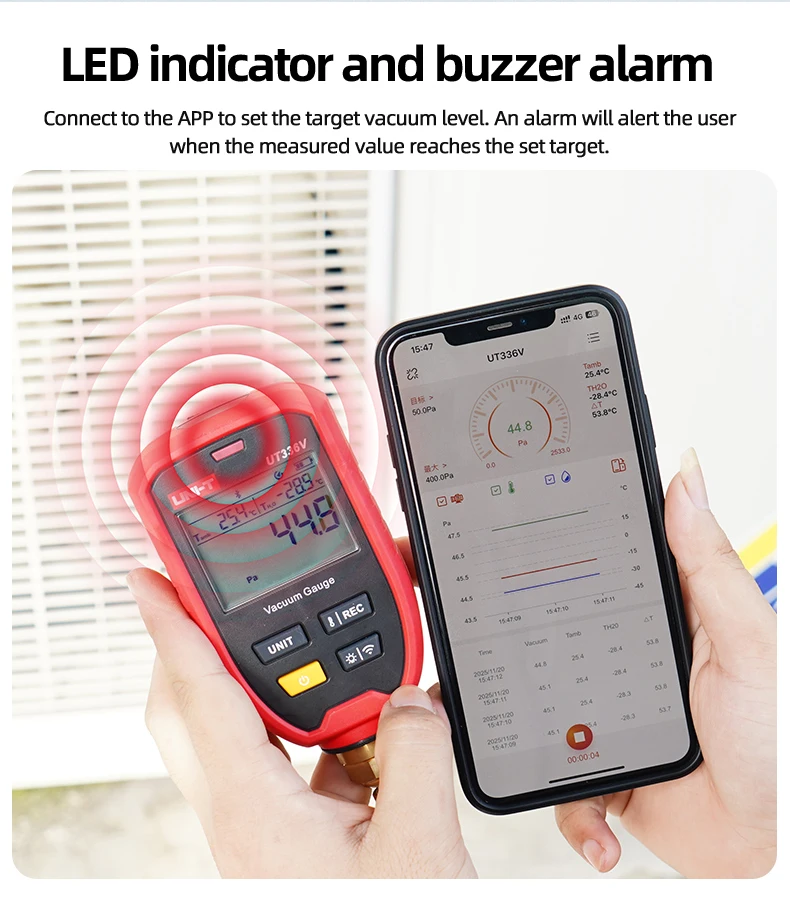 ?   전문가용 UT336V 무선 진공 게이지, LED 알람, IP54 방수, 8000 데이터 저장, HVAC 냉동용, 앱 알람