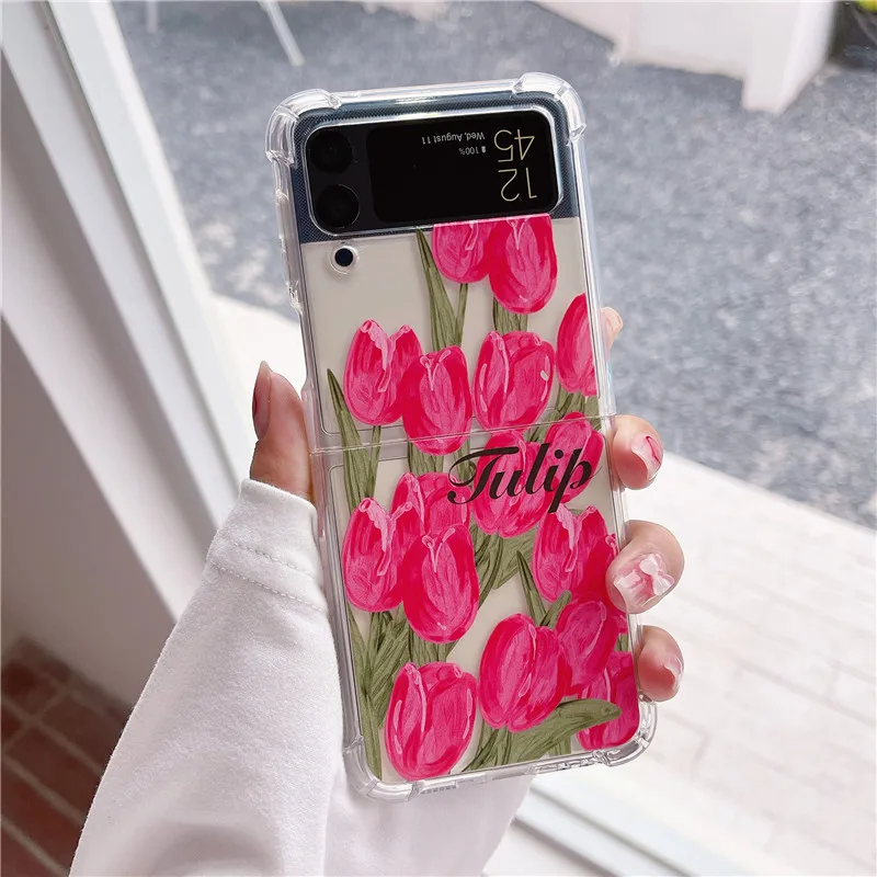 

Красивый чехол с тюльпанами для Samsung Z Flip 3 Z Flip 4 Прозрачный мягкий силиконовый защитный чехол для Samsung Galaxy Z Flip 4 3