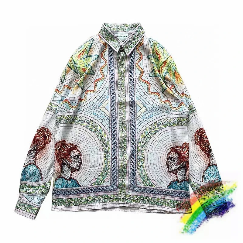

2023ss Casablanca Shirt Men Women 1:1 Best Quality Long Sleeve Fragmented Portrait Printing Hawaii Beach Silk Shirts