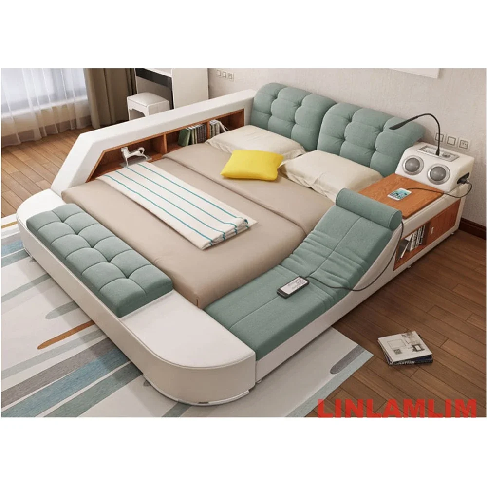Tech Smart Bed Frame Multifunctional Massage Bed Ultimate Bed, Fabric / Cloth Tatami Upholstered Bed with Bluetooth Speaker