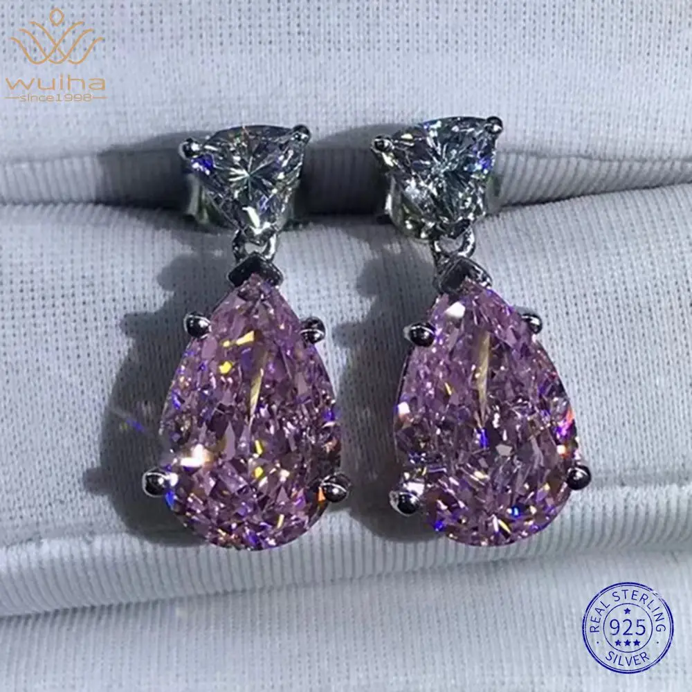 

WUIHA Real 925 Sterling Silver Pear 8CT VVS White/Pink/Yellow Sapphire D color Synthetic Moissanite Drop Earrings Drop Shipping