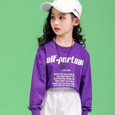 Hip Hop Girls Bright Color Crop Top Joggers Kids Sweatshirt Street