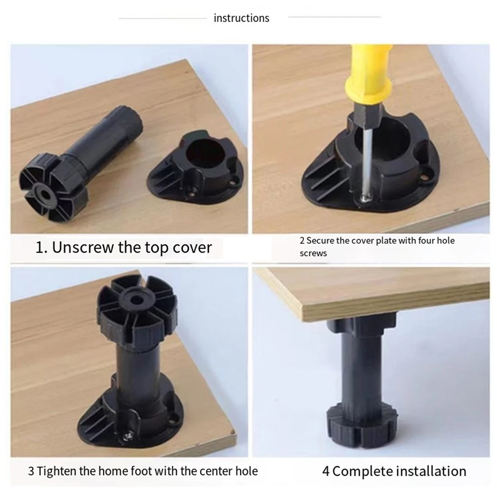 Adjustable Height Furniture Feet Stands for Cabinets, Tables, Sofas, and Wardrobes – Set of 4