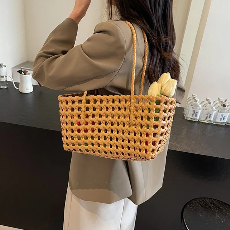 Small Solid Color Weave Tote Bags for Women 2024 Fashion